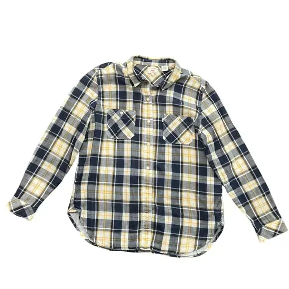 Levi’s Women's Boyfriend Fit Blue Yellow Plaid Button-Up Cotton Shirt Size XL - Picture 1 of 8